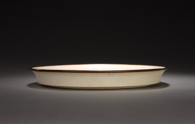 Imitate Ding kiln white glaze, cut flowers, sea water, double fish pattern, folded and washed-China Archive